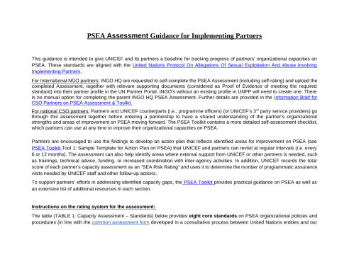 PSEA Assessment Guidance for Implementing Partners Eng